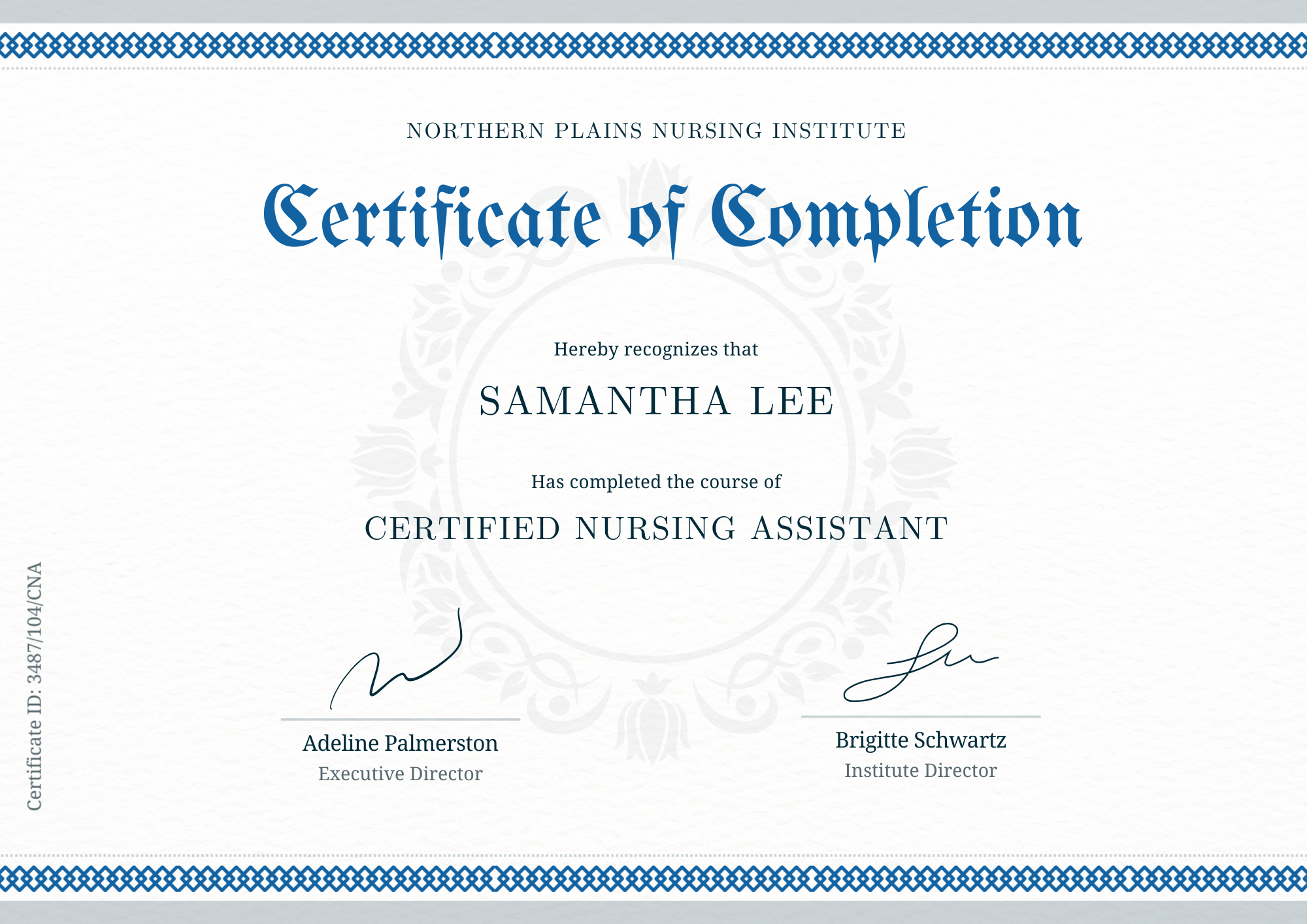 Free Printable CNA Certificate Template – Classic Layout Edition
